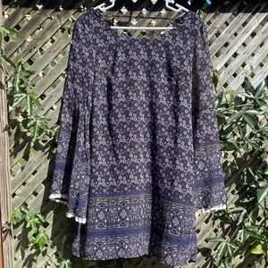 Blue Bell Sleeve Floral Print A-aline Mini Dress